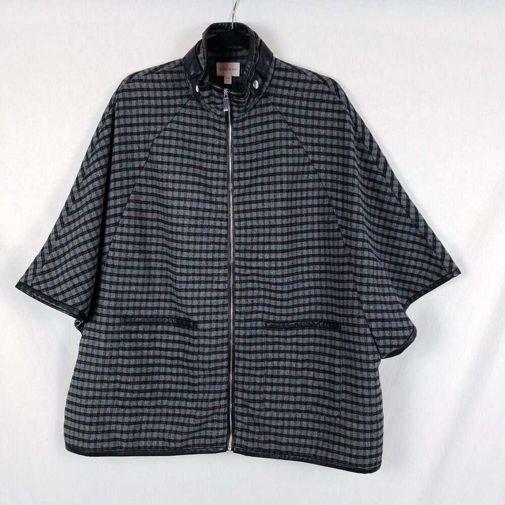Riley & Rae English Countryside Cape Jacket Womens S/M Wool Poncho Plaid Gray